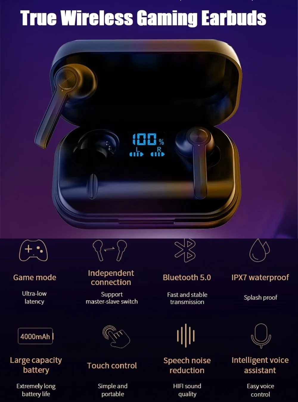 TWS Bluetooth наушники Настоящие беспроводные Игровые Водонепроницаемые спортивные Hi