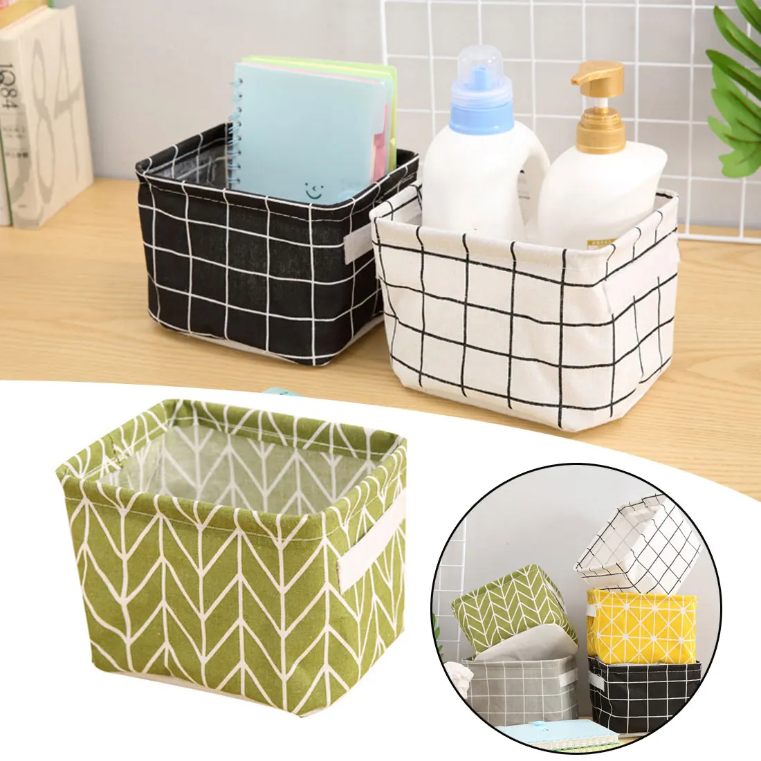 

Linen Desktop Storage Box Waterproof Toy Sundries Storage Basket Cosmetic Underware Organizer Office Stationery Storage 10Styles