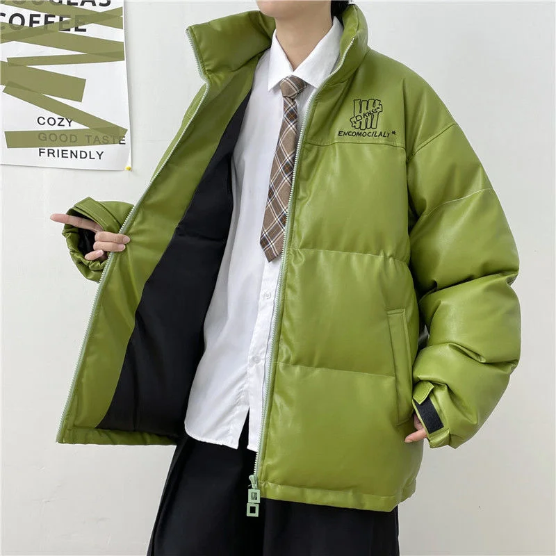 

Мужская зимняя куртка, одежда, однотонное пальто, куртка из хлопка с обслуживанием хлеба, утепленная кожа, теплая Модная уличная одежда для ...