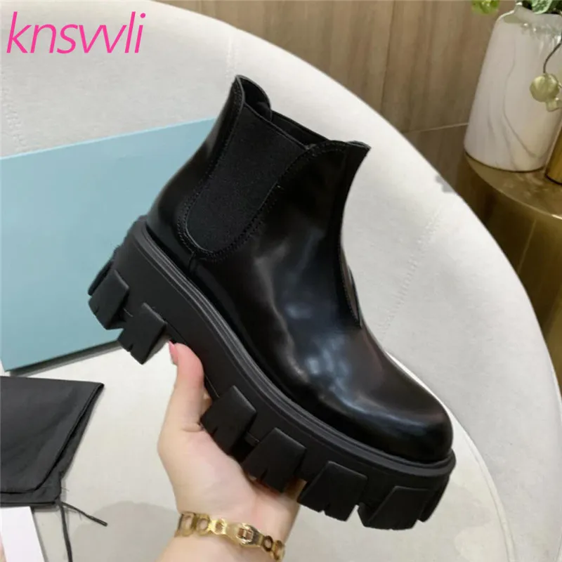 

Ботильоны женские из лакированной кожи, толстая подошва, искусственная кожа, высокий каблук, повседневная обувь на платформе