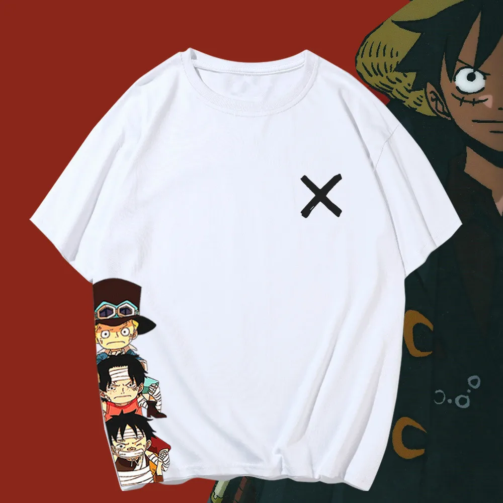 

Футболка с принтом Luffy Sabo Portgas D Ace, хлопковая рубашка с коротким рукавом в стиле Харадзюку для мужчин и женщин, Свободный Топ в стиле Харадзюк...