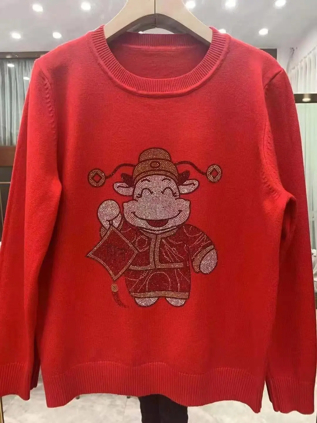 

Red sweater women's year of the ox autumn and winter clothes loose new Korean Pullover bottomed sweater