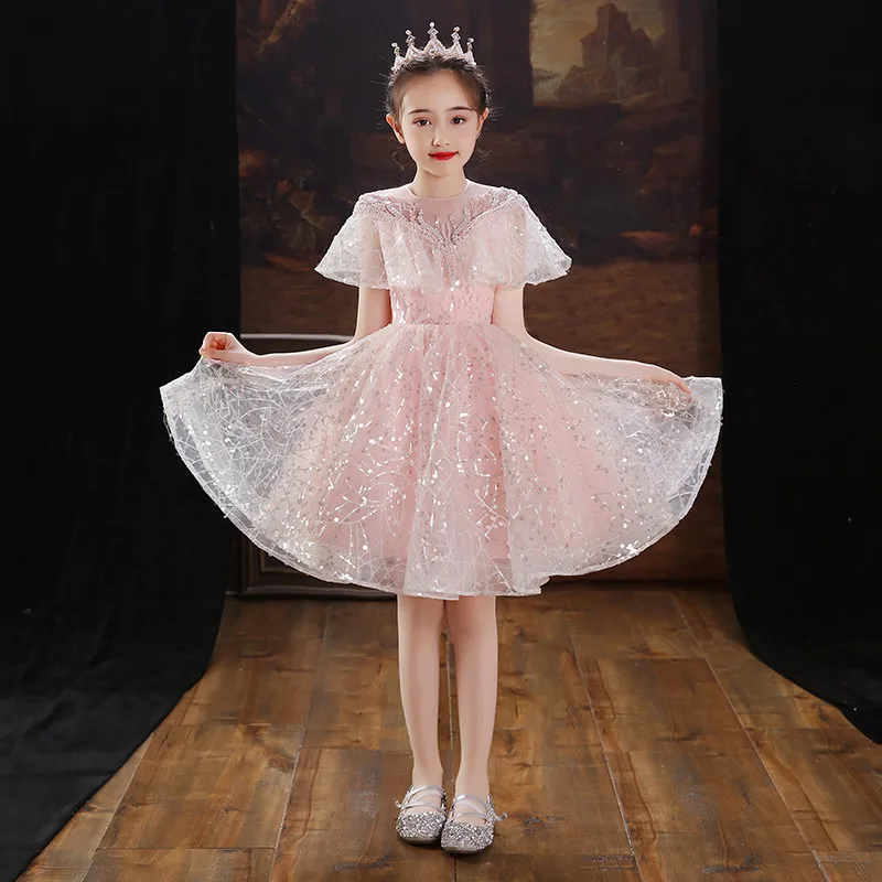 

Новое поступление 2021, элегантное милое розовое кружевное платье с вышивкой для маленьких девочек на день рождения, свадьбу, вечеринку, пышн...