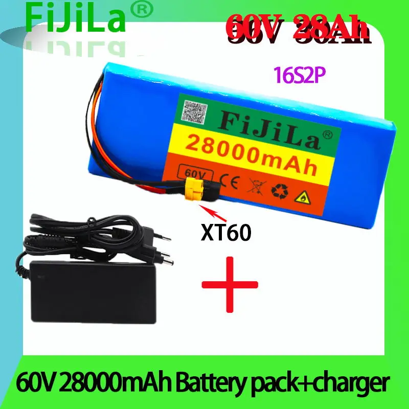 

100% 60V16S2P 28Ah 18650 Li-ion Battery Pack 67.2V 28000mAh Ebike Electric bicycle Scooter with BMS 1000Watt xt60 plug + charger