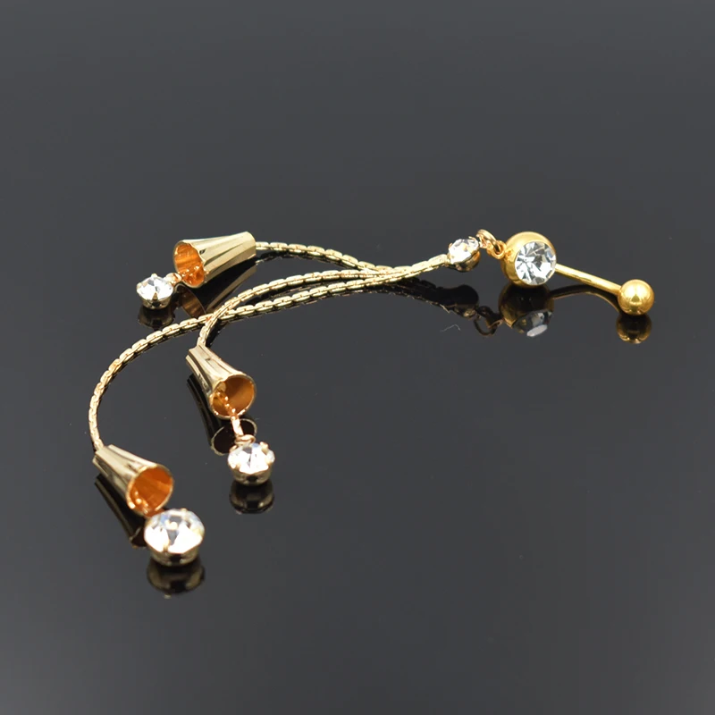 Fashionable stainless steel tassel belly button nail personality body piercing jewelry bell pendant gold color 2020 summer gift | Украшения