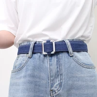 casual canvas blue belts for women men metal buckle waist strap fashion students jeans trouser waistband