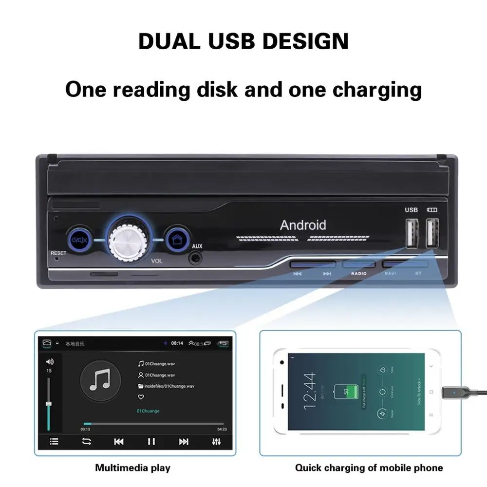 

7 inch Android 8.1 GPS Car Radio Stereo Player HD 1080P Touch Screen Multimedia Player with GPS FM Dual USB + Rear View Camera