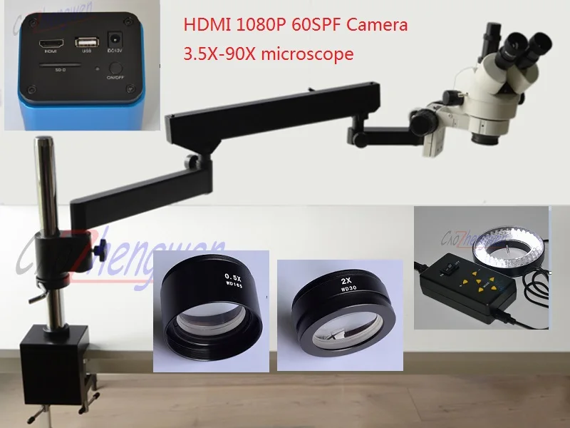 

FYSCOPE 2M 1080P 60SPF HDMI CAMERA 3.5X-90X ARTICULATING ARM ZOOM STEREO MICROSCOPE 4 ZONE 144LED
