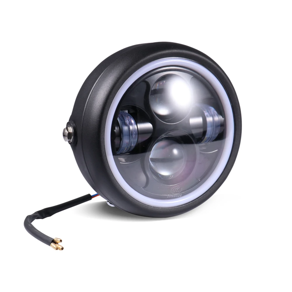 

Retro Motorcycle LED Headlight Hi Lo Beam 6.5" Metal HeadLamp with LED Angel Ring for Sportster Cafe Racer Bobber Iron 883 GN125