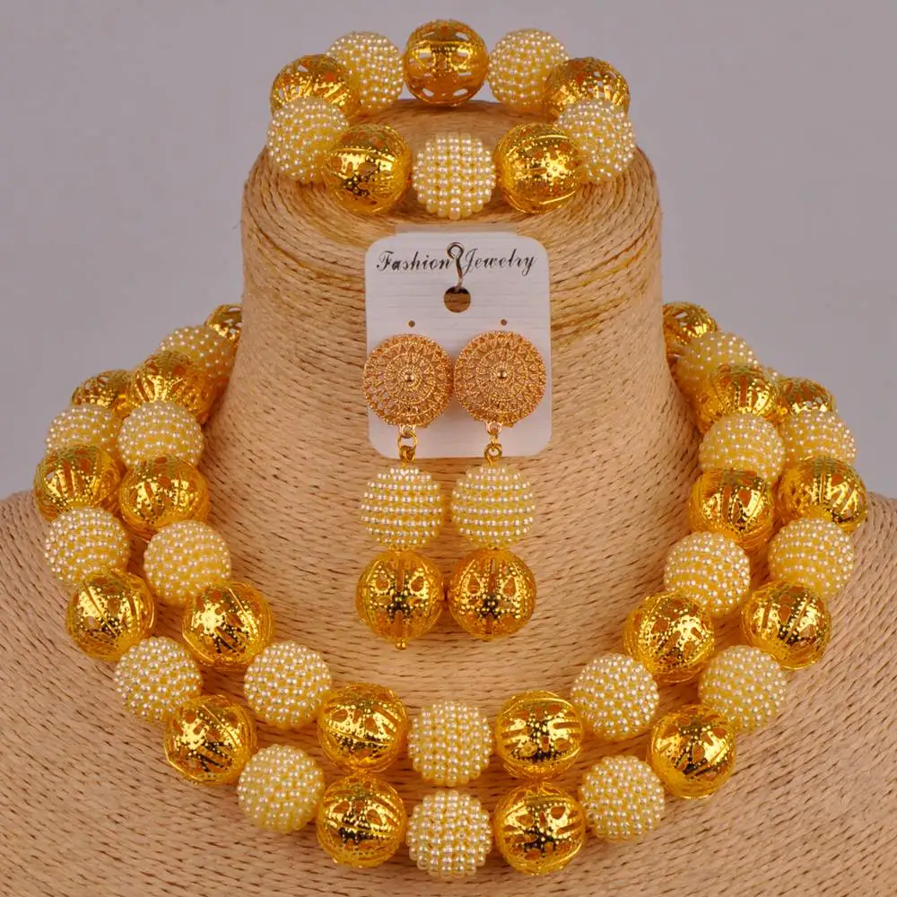 

New Champagne Imitation pearl wedding jewelry set, Nigeria wedding, fashion lady African handmade beaded set XX-51