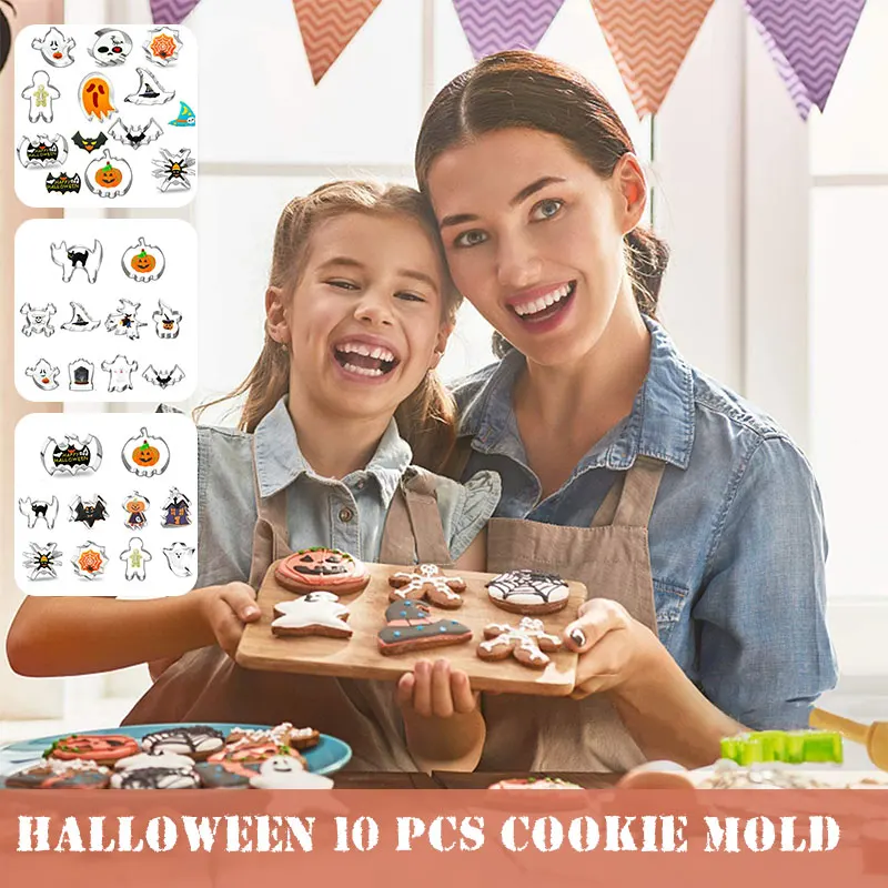 

2021 10pcs Halloween Cookie Cutter Frame Cookie Cutters Fondant DIY Stencils for Making Biscuit Bread Kitchen Accessories