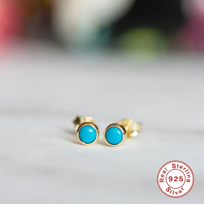 

Single Stone 925 Silver Stud Earrings Blue Clear Zirconia Gold Filled Fashion Jewelry Blue Turquoises Stone Mini Earrng For Girl