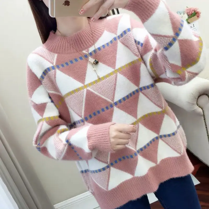 Пуловеры для осени и зимы Женский вязаный свитер с круглым вырезом повседневный