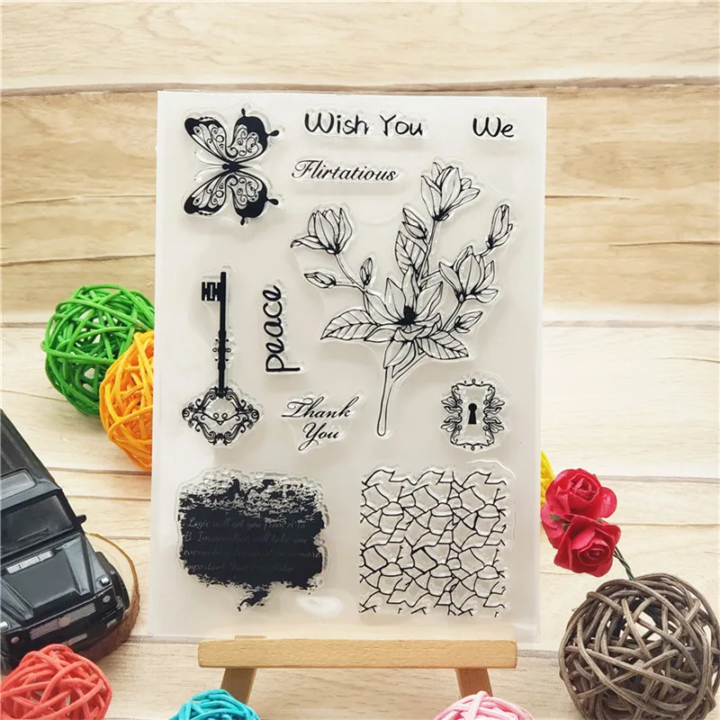 

New Key Flower Clear Stamp Transparent For Scrapbooking DIY Card Handmade Kid Funny Seal Stencil Poster Postercard Album Decor
