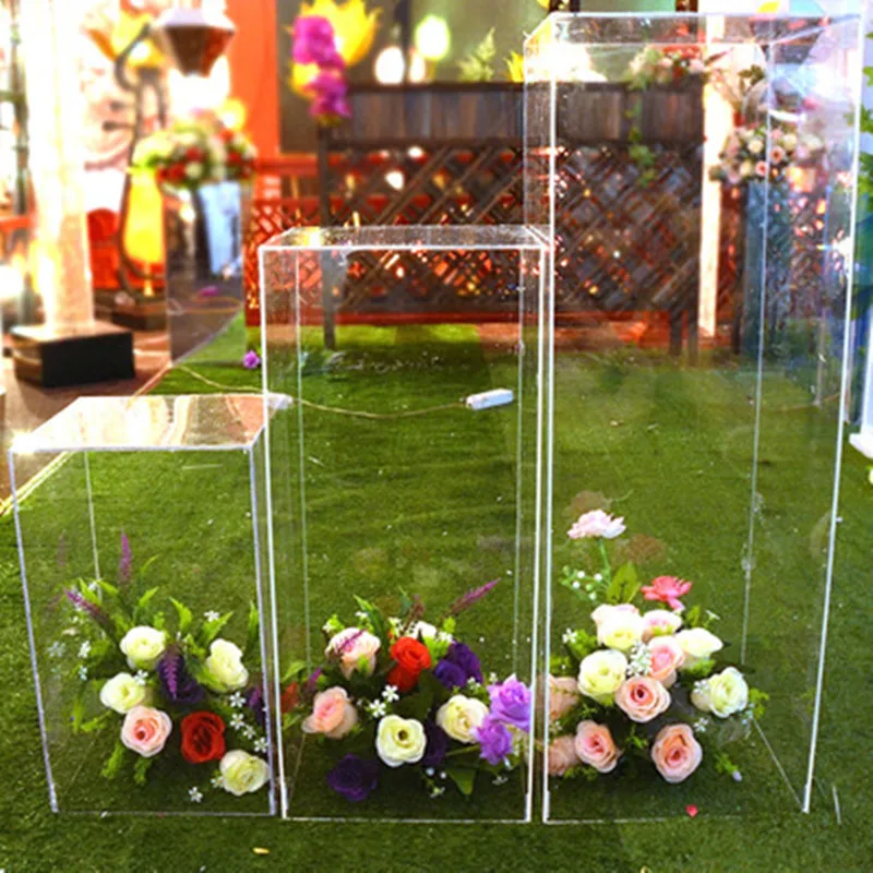 Soporte de flores para pasillo, columna cuadrada transparente, decoraci&oacute;n de boda, marco de flores, decoraci&oacute;n de camino, fiesta-1