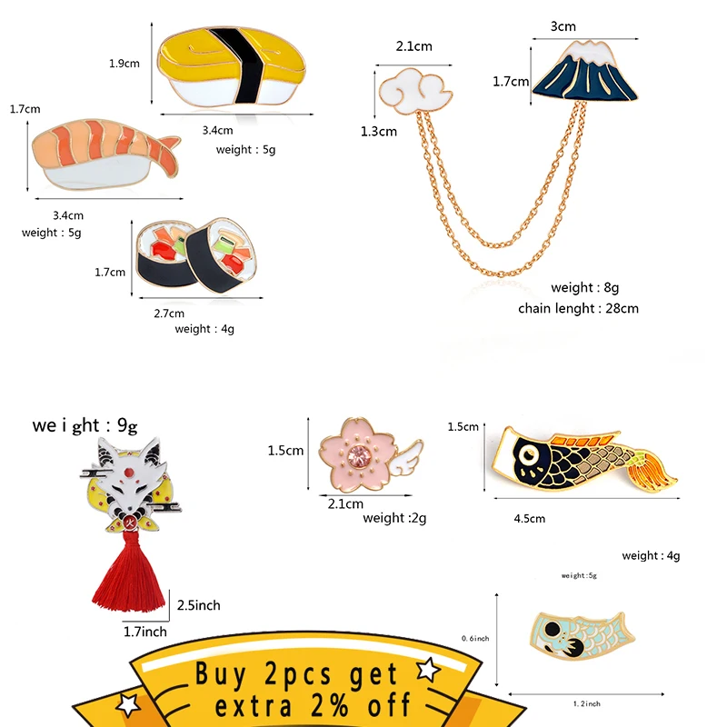 QIHE ювелирные изделия японский Стиль коллекция булавок Sakura Нигири суши Koi