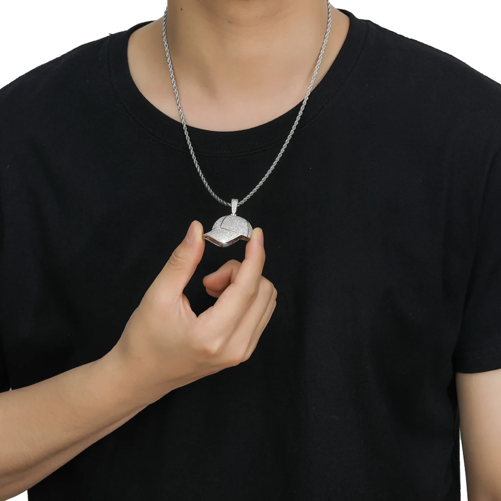 

TOPHIPHOP New Baseball Cap Pendant Necklace Micro Pave Cubic Zircon Pendant for Men and Women Hip Hop Jewelry