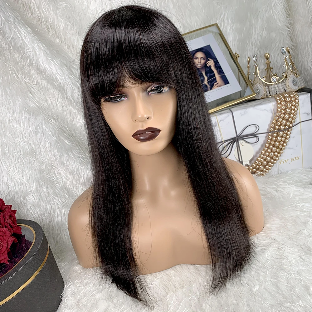 

TOOCCI 180 Density Human Hair Black Bob Wigs With Bang Perruque Courte Fringe Brazilian Natural Virgin wigs for black women