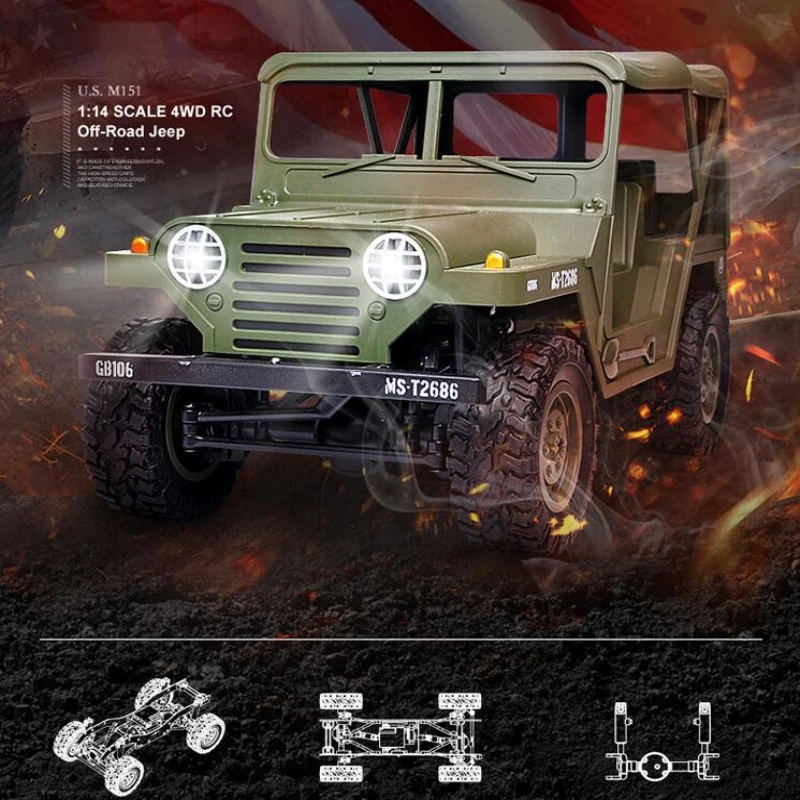 Военный радиоуправляемый грузовик 4WD внедорожный джип автомобиль 1/14 BG1522 2 4G 1:14 4X4