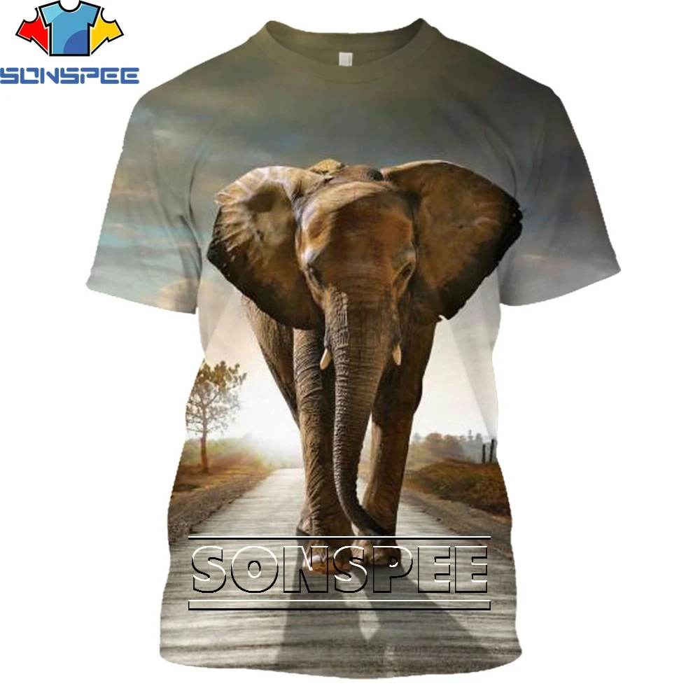 Футболка мужская летняя с 3D принтом слона и коротким рукавом|Мужские футболки| |
