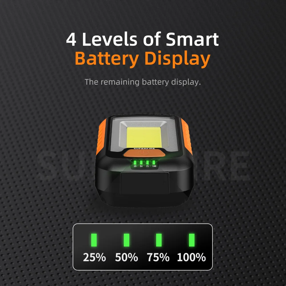 2021 superfire g21 usb rechargeable cob work light portable led flashlight camping light magnet design with power bank function free global shipping