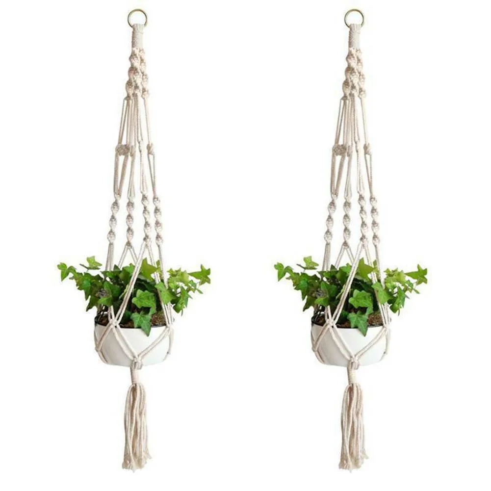 

4PCS Pot Holder Macrame Plant Hanger Hanging Planter Basket Hemp Braided Rope For Garden Plant Cages Supports