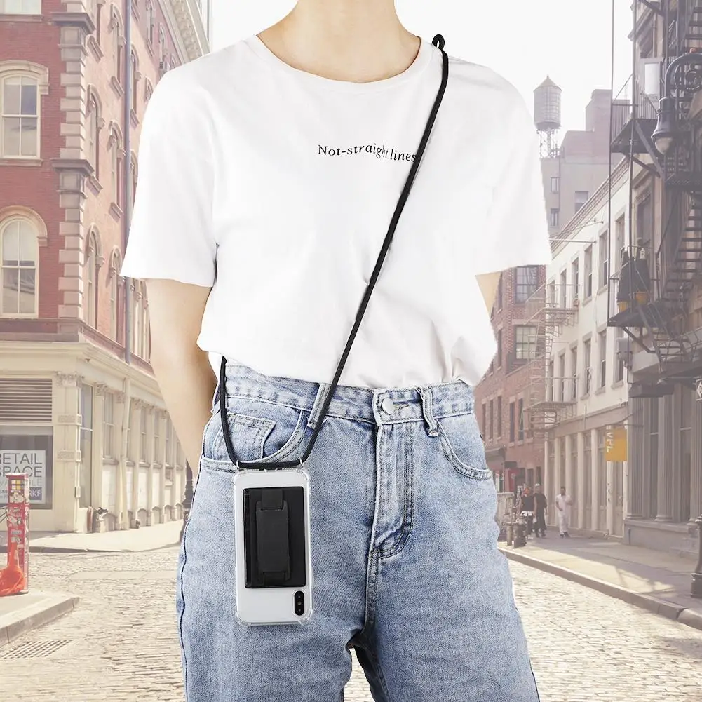 Прозрачный чехол бумажник с отделениями для карт телефонный со шнурком и