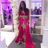 smileven pakistan formal evening dresses long sleeve caftan evening party gowns plus size lace appliqyes outfit 2020