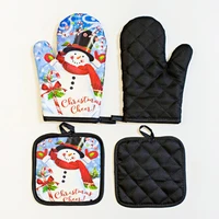2pcsset baking anti hot gloves hot oven mitts pad microwave insulation mat christmas decorations for home new year xmas 2021