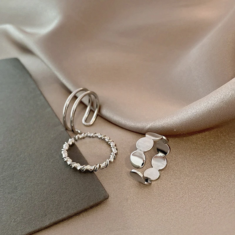 

2021 Fashion Simple Design Vintage Silver Color Joint Rings Sets for Women Jewelry Korean Version Joint Rings