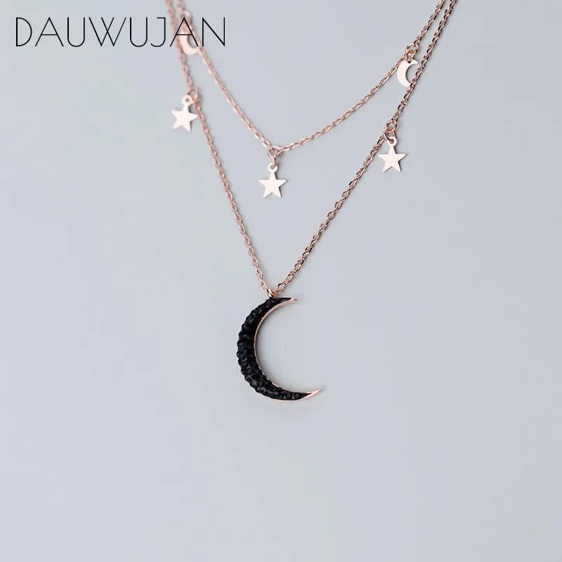 Женское Двухслойное ожерелье чокер из серебра 925 пробы с подвеской в виде Луны и