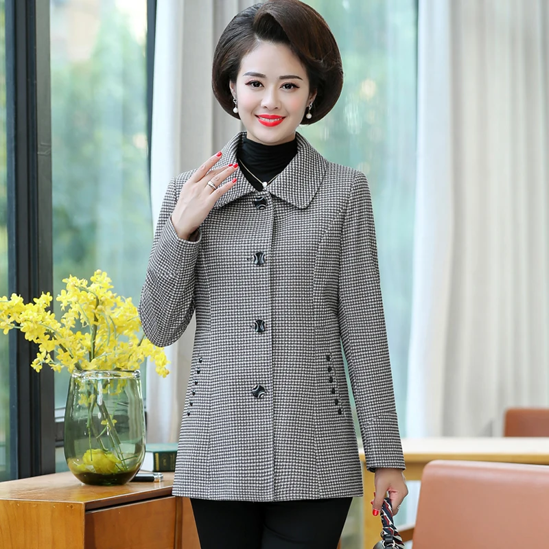 

Женская демисезонная клетчатая куртка с длинным рукавом, размеры до 5XL