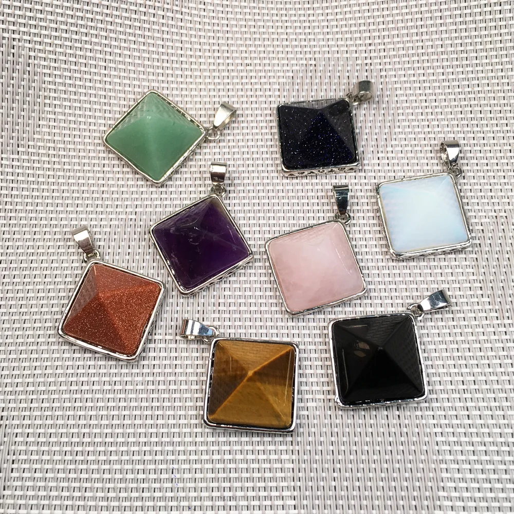

Natural Quadrilateral Section Semi-precious Stone Pendants for Jewelry Making DIY Accessories Fit Necklaces Size 28x32mm