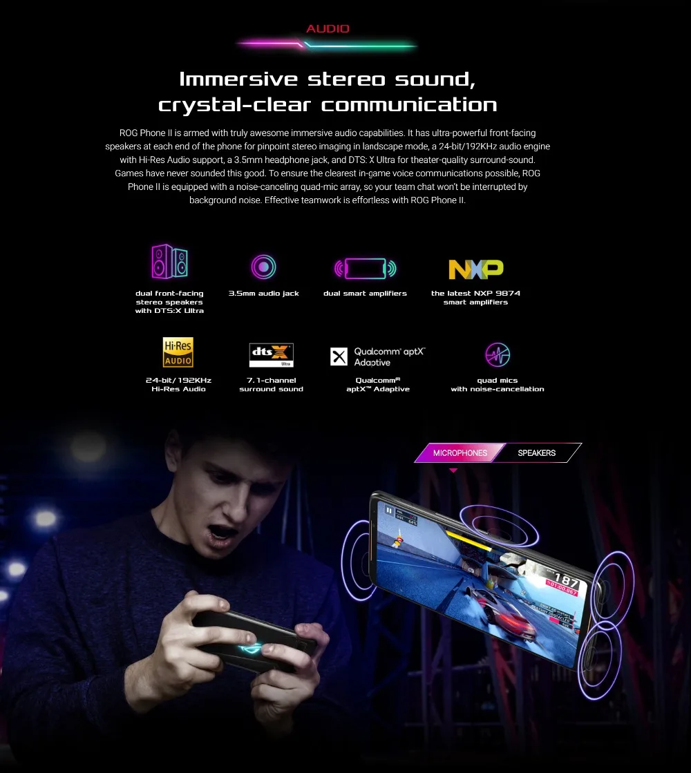 Asus ROG 2 супер игровой телефон ZS660KL мобильный телефон 8G ram 128G rom Snapdragon855+ 6,5" 1080x2340 h 48MP 6000mAh Android 9,0