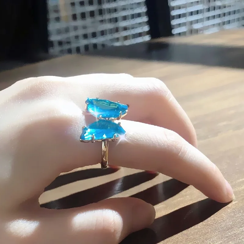 

Acrylic Butterfly Colorful Transparent Ring For Women Ins Style Fashion Finger Jewelry Bague Femme 2021 Summer New Korean Rings