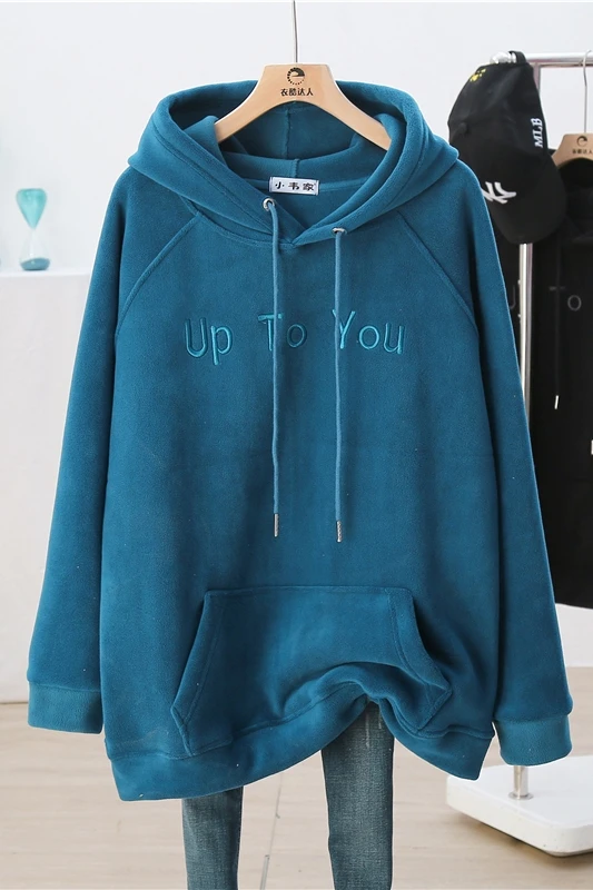 

Medium-long Hooded Outwear 2021 New Spring Autumn Thick Long Sleeve Pullovers Top Embroidery Letter Oversize Sweatshirts Student