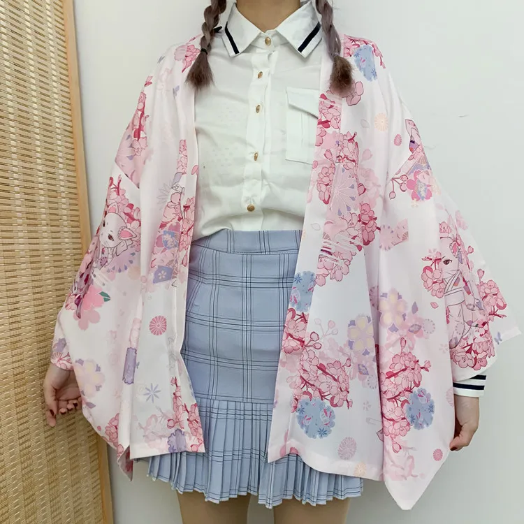 Кимоно с цветочным принтом модный Традиционный Японский хаори Топ для кавайных