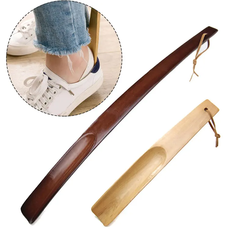 

1PC Long Handle Shoe Horns Unisex Flexible Wood Horn Spoon Shape Simple Shoehorn Women Men Solid Color Useful Shoehorn