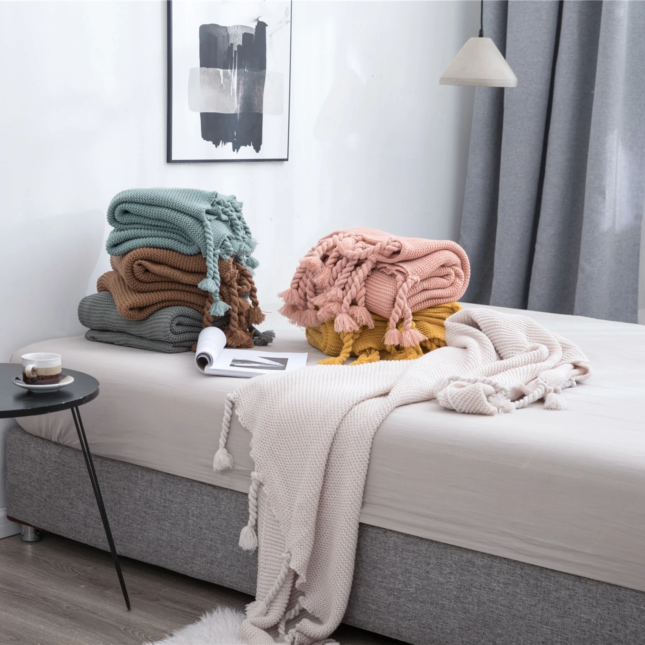 Нордический стиль домашний декор Кашемировое одеяло вязанное крючком офисное