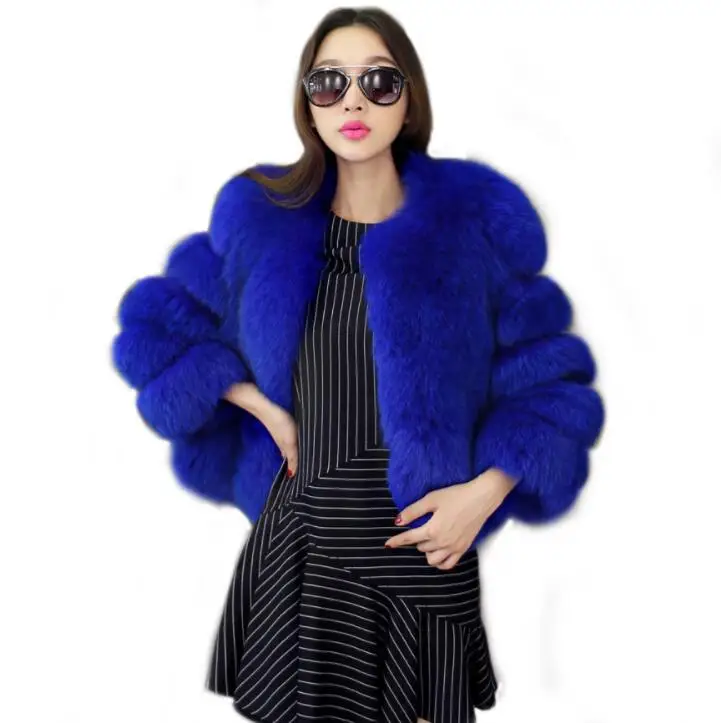 Autumn short faux fur leather jacket womens warm blue fur leather coat women loose jackets winter thicken fashion B525