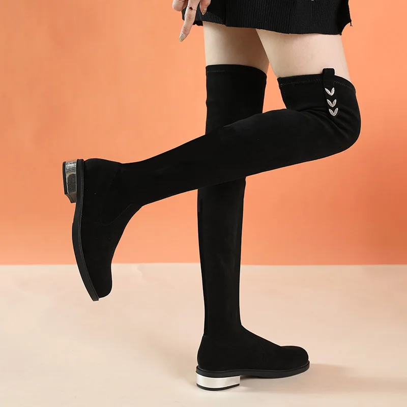

2020 Autumn and winter cotton over-the-knee boots Korean version of casual elastic boots flat-bottom fashion boots
