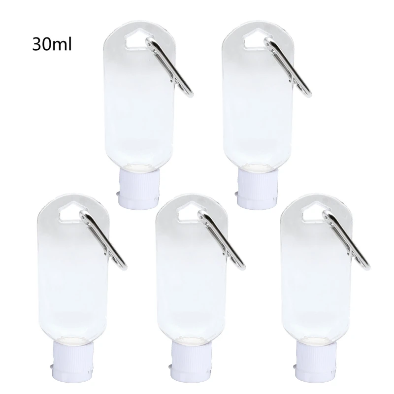 

5Pcs 30ml 50ml Empty Hand Sanitizer Travel Size Holder Hook Keychain Carriers Flip Cap Reusable Portable Empty Bottles
