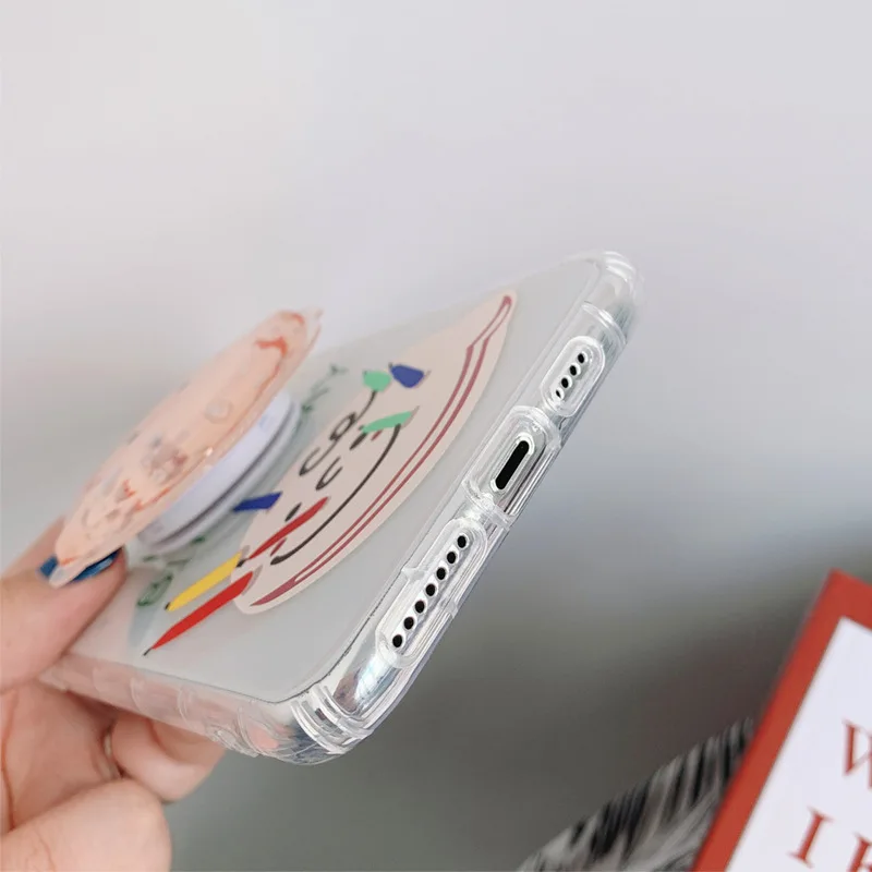 

Ins Cartoon Baby Folding Stand Holder Case For iphone 12 11 Pro Max 7 8 Plus x xr xs Max Soft TPU Shock Proof Transparent covers