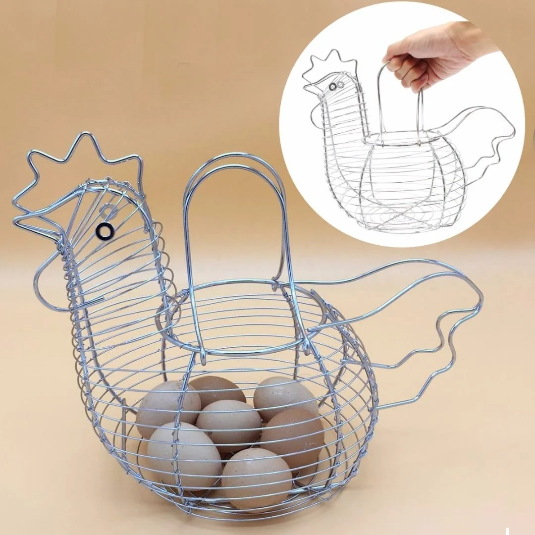 

Chicken Egg Basket Holder Innovative Large Metal Wire Hen Shaped Kitchen Storage Basket Rack Decor