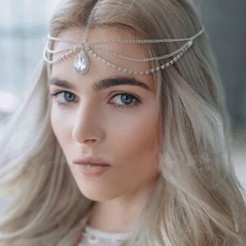 

Crystal forehead dance eyebrow pendant headdress crystal forehead chain water drop hair ornament head chain Bohemian headdress