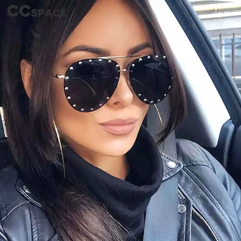Женские металлические солнцезащитные очки-авиаторы с заклепками женские