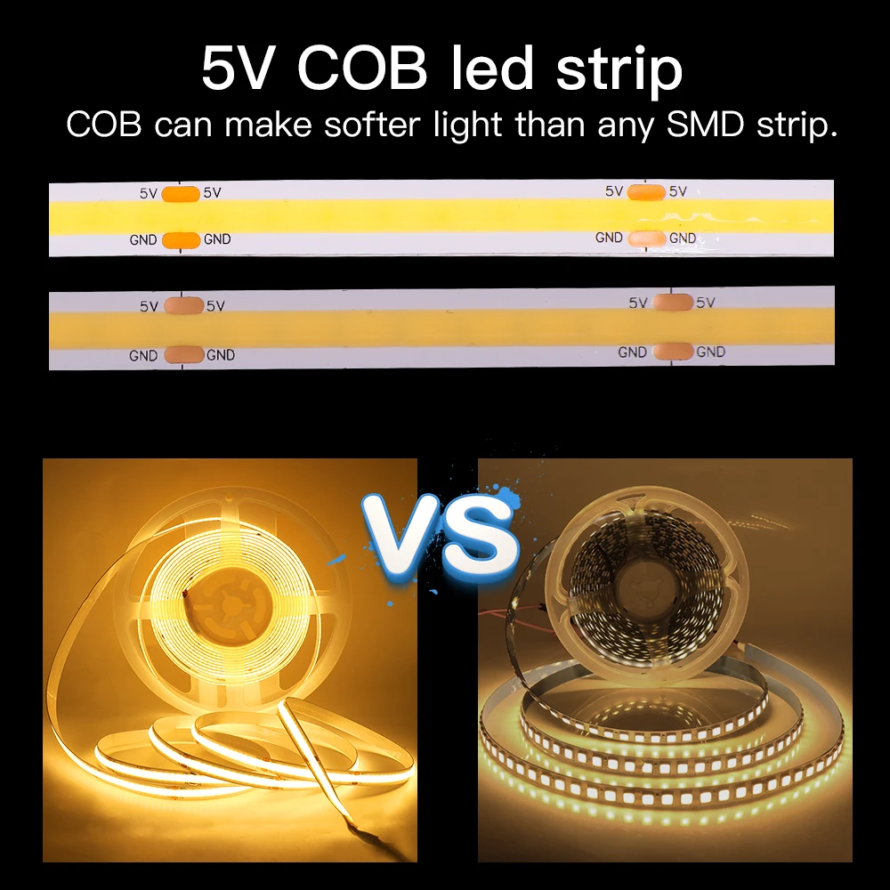 DC5V USB Powered LED COB Strip Light with ON/OFF Switch Dimmable Tape High Density 320Leds Ribbon FOB Linear for Decor | Лампы и