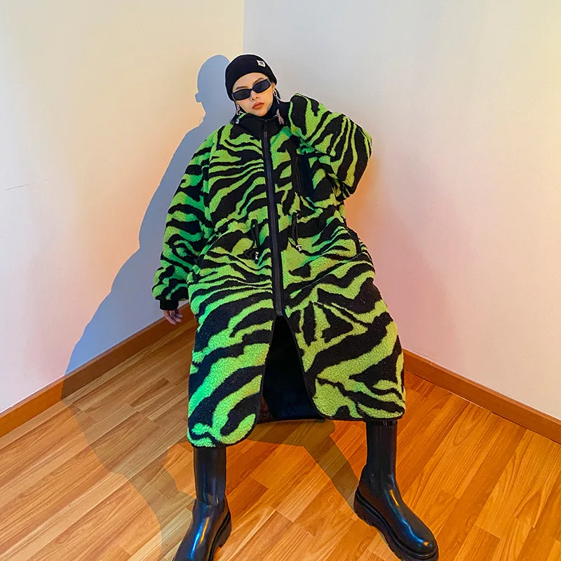 Женское зимнее пальто из искусственного меха толстое длинное большого размера с