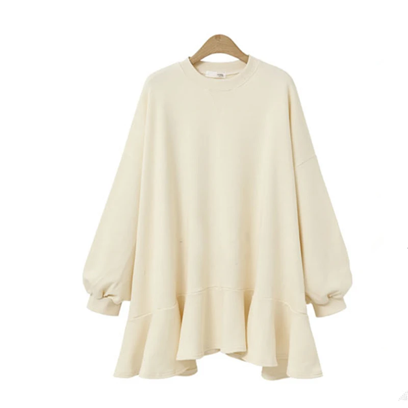 Женское короткое платье с круглым вырезом повседневное свободное однотонное