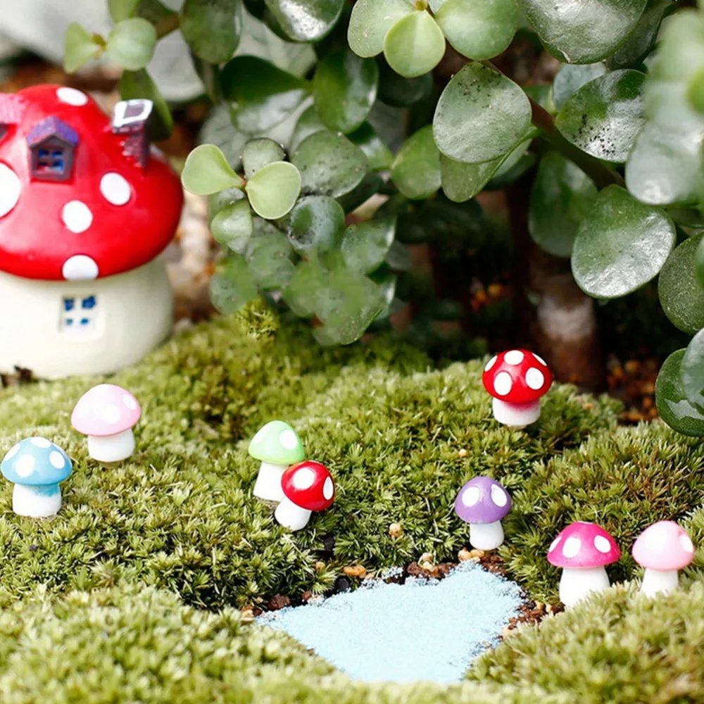 

10pcs/lot Resin Mushroom Craft Miniature Fairy Garden Miniatures Mini Mushroom Garden Decoration Fairy Figurines Manualidades